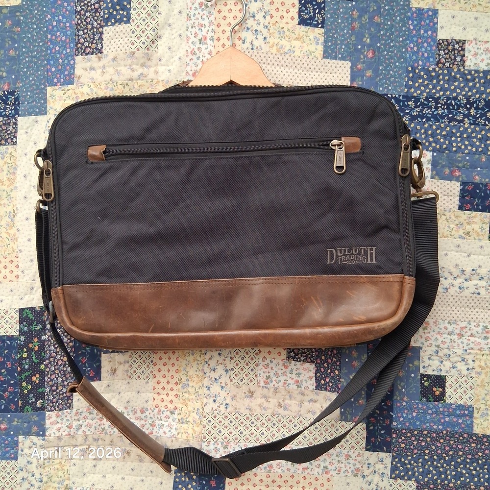Duluth Trading Co Messenger Bag Navy Blue and Leather Laptop Carrier